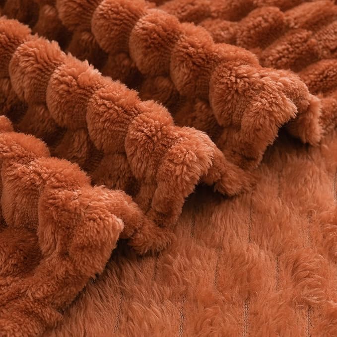 Puncuntex Burnt Orange Throw Blanket 50"×60" inches Fuzzy 3D Jacquard - Image 6