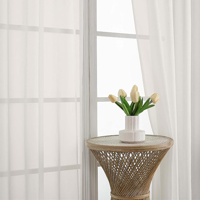 Ivory Sheer Curtains 63 Inches Long 2 Panels Set, Light Filtering Sheer Curtains - Image 3