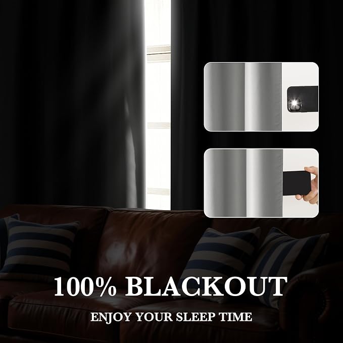 RYB HOME 100% Blackout Basement Curtains 30 inches Long, Heat & UV Blocking - Image 5