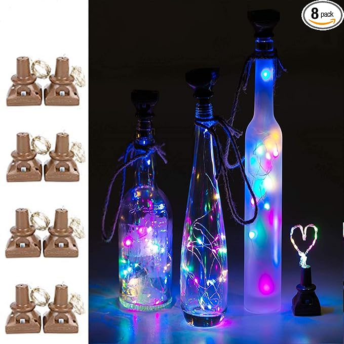 ZNYCYE Upgraded 8 Pack Solar Powered Wine Bottle Lights 20 LED Colored Starry Cork Light Fairy Cork String Craft Lights for Wedding Christmas Outdoor Holiday Garden Decor (Multi Color)
