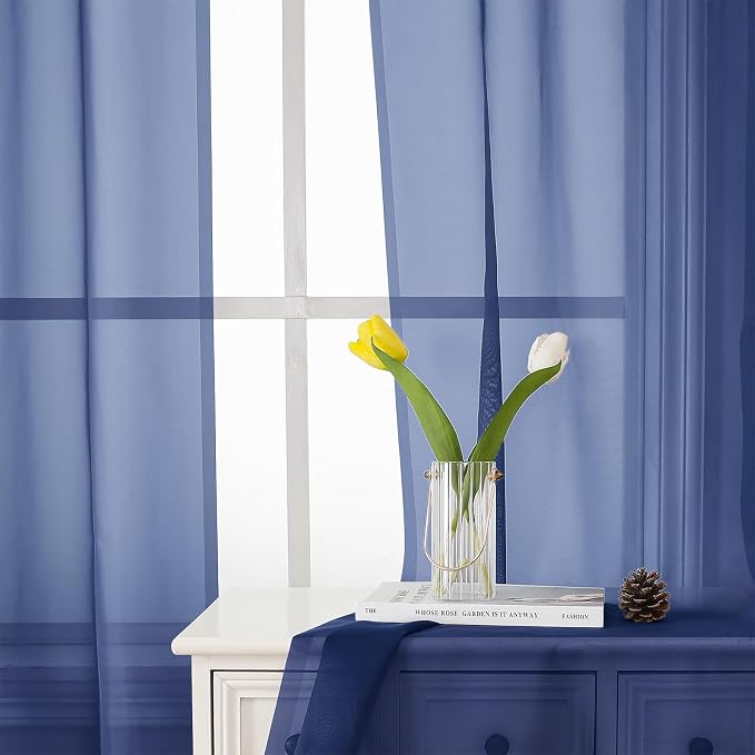 Lecloud Royal Blue Sheer Curtains 84 Inches Long 2 Panels Set, Elegant Rod - Image 7