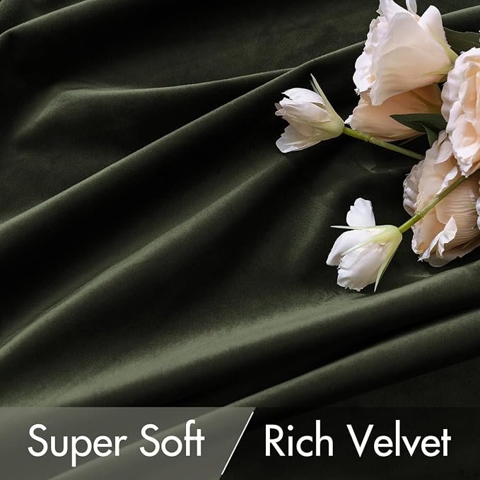MIULEE Velvet Curtains 52x108 inches 2 Panels Olive Blackout Curtains | Luxury - Image 4