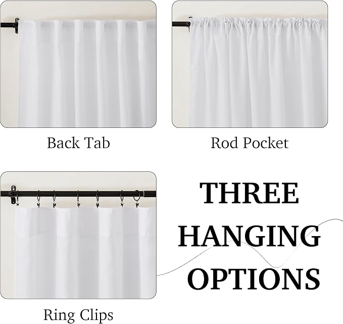 RYB HOME Living Room Curtains Linen Sheer, Light Filtering White Linen Curtains - Image 2