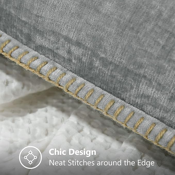 decorUhome Chenille Soft Throw Pillow Covers 20x20 Set of 2, Farmhouse Velvet Neutral Decorative Euro Pillow Covers with Stitched Edge for Couch Sofa Bed Home Decor, Neutral Gray