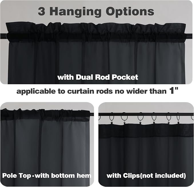 Chyhomenyc Extra Long Black Sheer Curtains 108 Inches Long 2 Panels, Light - Image 3