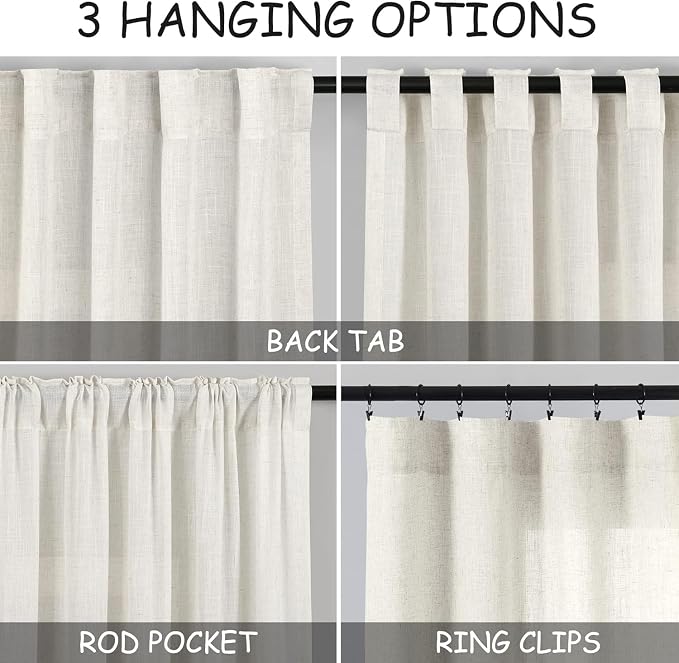 Nanspring Linen Curtains 40 Inch Length - Image 2
