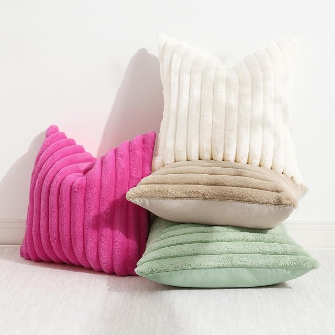 decorUhome Summer Cozy Faux Fur Throw Pillow Covers 12x20 Set of 2 Decorative - Image 5