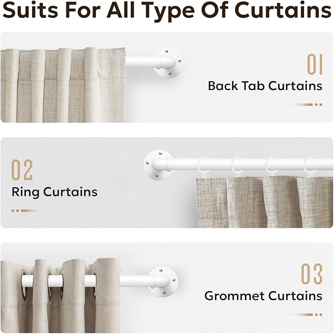 Zeerobee Curtain Rods for Windows 32 to 72, 1 Inch Industrial Wrap Around White - Image 8