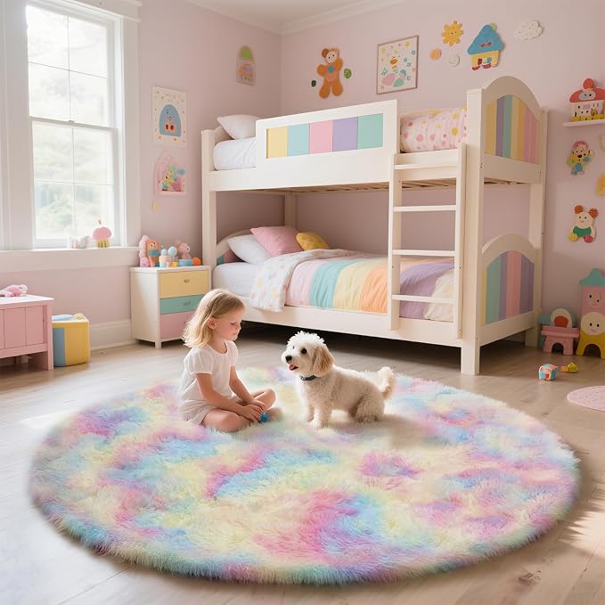 yulidayang Rainbow Fluffy Round Area Rugs - Image 2