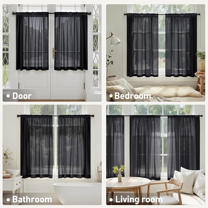 MIULEE Short Cafe Curtains 36 Inches Long, 4 Panels Set, Sheer Light Filtering - Image 5