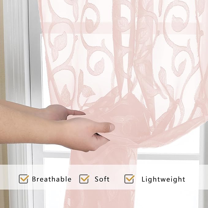OWENIE Furman Extra Long Blush Pink Sheer Curtains 96 inches Long - Image 5