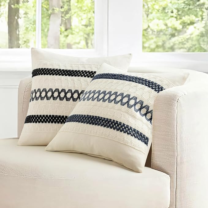 MIULEE Set of 2 Black Boho Decorative Pillow Covers 18x18 Inch | Farmhouse - Image 7