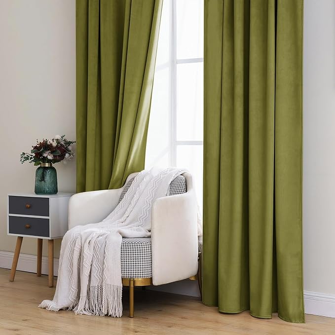 MIULEE Velvet Curtains 52x84 inches 2 Panels Moss Green Blackout Curtains | - Image 7