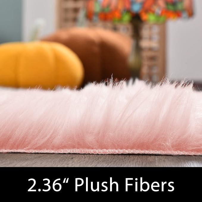 Latepis Round Pink Rug 5ft Faux Fur Sheepskin Circle Rug - Image 2