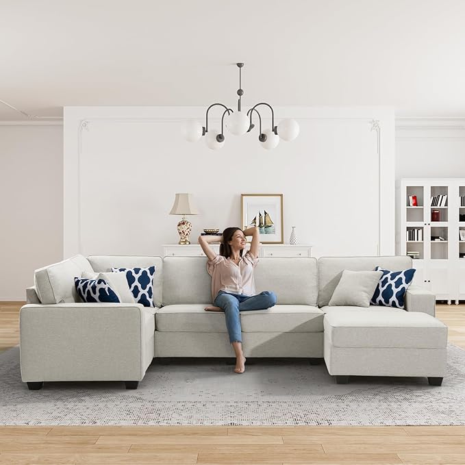 L Lengend Vansen Modular Sectional Sofa U Shaped Couch with Ottoman Modern Reversible Corner Sectional Couch for Living Room (Cream, U Shaped Sofa-1)