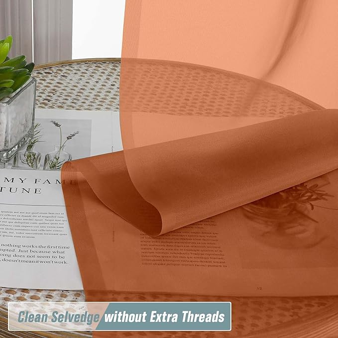 Orange Sheer Curtains 63 Inch Length 2 Panels, Voile Sheer Curtain - Image 2