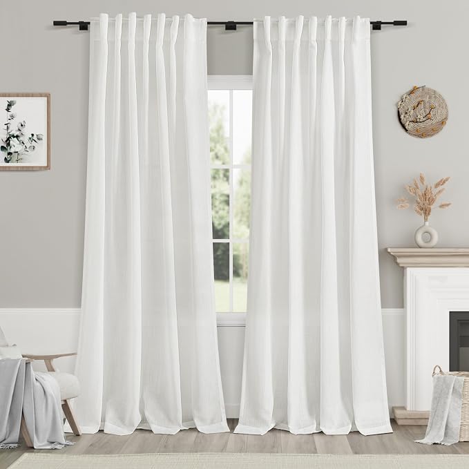Off White Semi Sheer Linen Curtains 90 inch Length by Nanspring