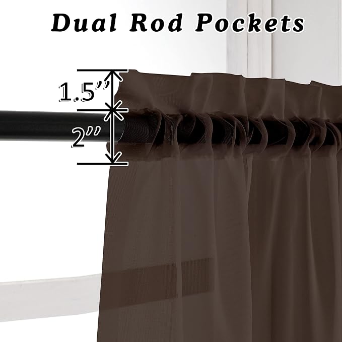 OVZME 2 Panels Chocolate Brown Sheer Valance - Image 3