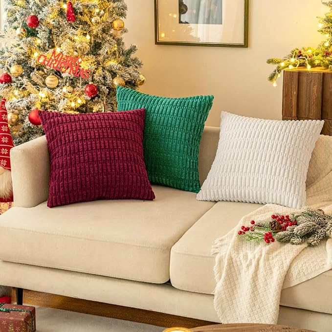 MIULEE Pack of 2 Burgundy Corduroy Decorative Pillow Covers 18x18 Inch Soft - Image 8