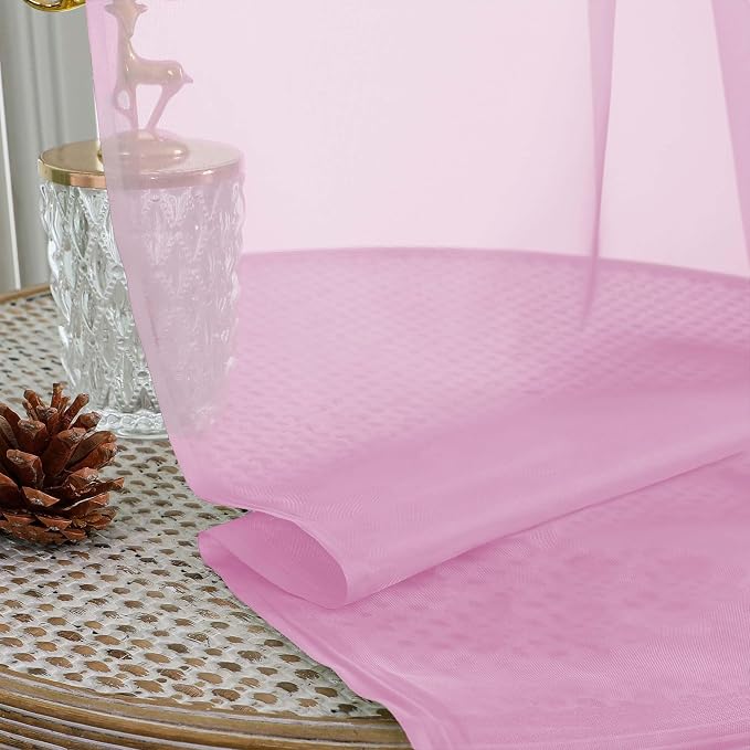 Chyhomenyc Pink Sheer Curtains 63 Inches Long 2 Panels, Light Filtering Bright - Image 7