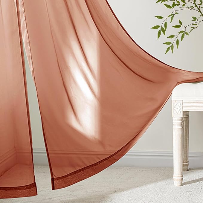 MIULEE 4 Panels Fall Burnt Orange Sheer Curtains 42 x 108 Inches | Light - Image 6