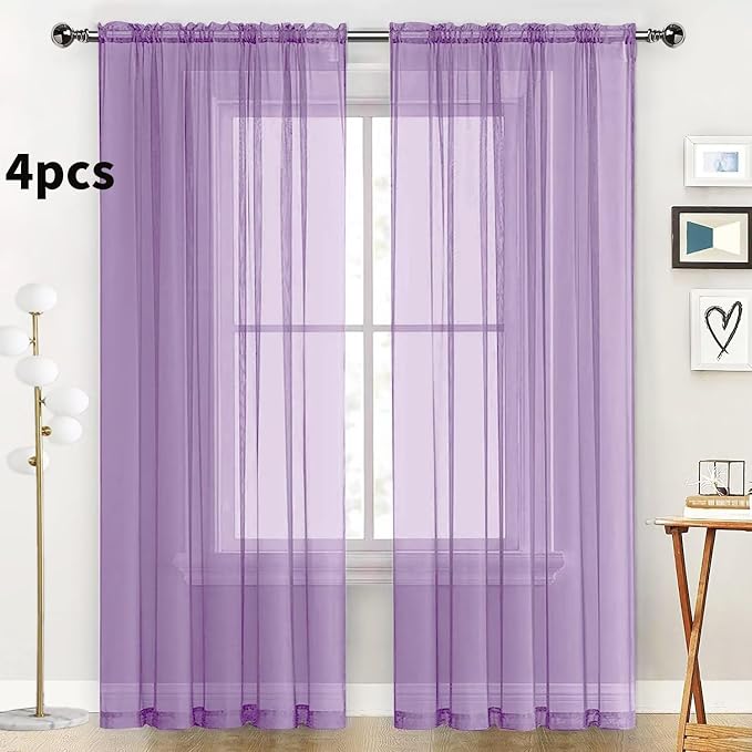 SpaceDresser Lavender Sheer Curtains 4 Panels Rod Pocket Semi-Sheer Curtain 72 - Image 2