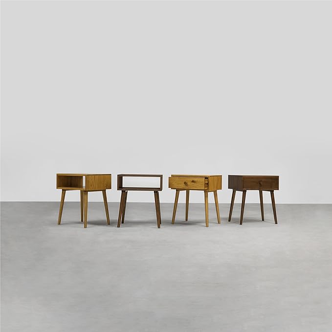 NTC Solid Oak Lux Nightstand with Drawer, Mid Century Modern Side Table Bedroom, Bedside Furniture, Night Stand, End Table, Easy Assembly - Rustic Oak