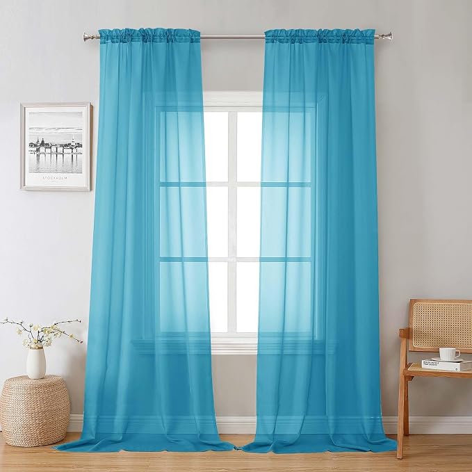 Lecloud Turquoise Sheer Curtains 96 Inches Long 2 Panels, Elegant Gauzy Airy by Lecloud