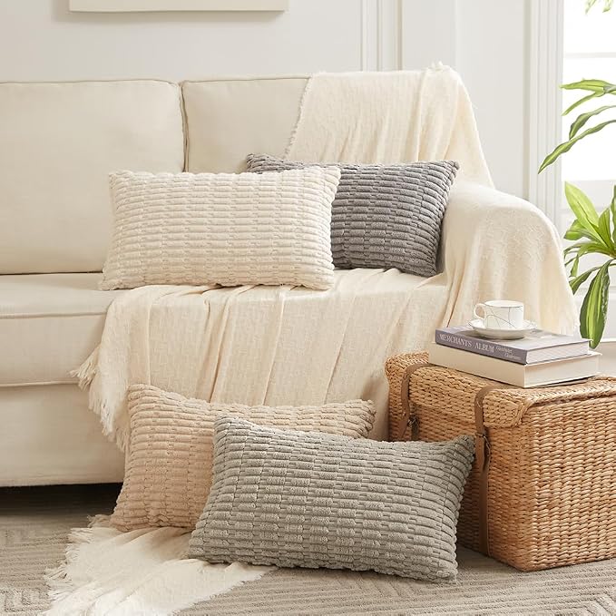 Fancy Homi 4 Packs Neutral Long Lumbar Decorative Throw Pillow Covers 16x24 Inch - Image 8