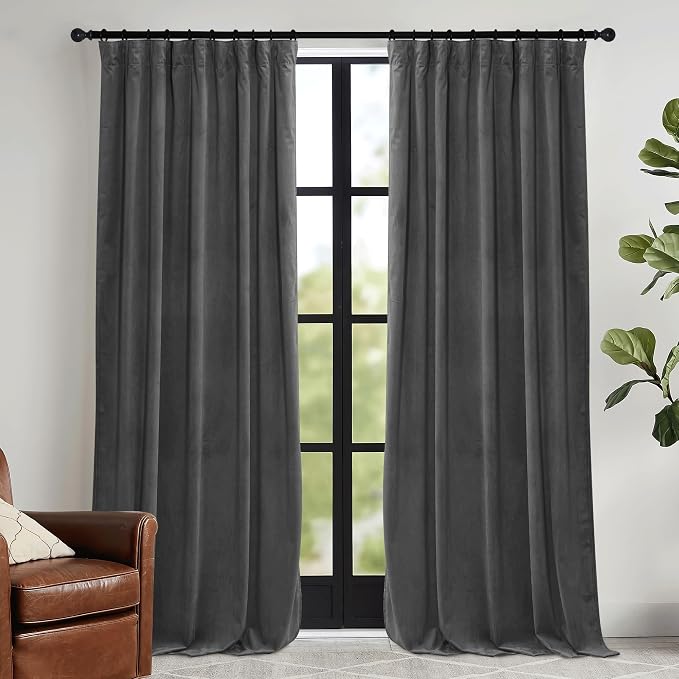 RYB HOME Grey Velvet Curtains 90 inches by RYBHOME