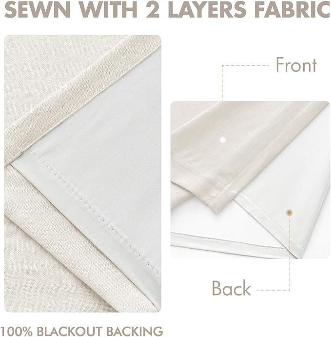 MIULEE Beige White Pinch Pleated 100% Blackout Linen Curtains 40x108 Inches | - Image 5