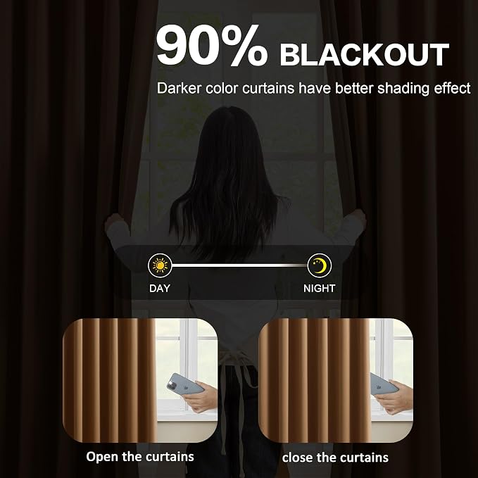 Cappuccino Brown Mocha Curtains 40x108 Inches Long 2 Panels Set, Pinch Pleated - Image 3