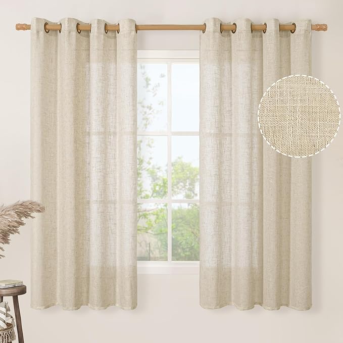 Light Filtering 63 inch Length Sheer Curtains, Soft Semi Sheer Linen Textured by LAMIT