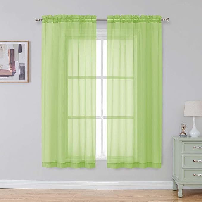 Simplebrand Lime Sheer Curtains 63 Inch Length 2 Panels, Rod Pocket Solid Color - Image 2