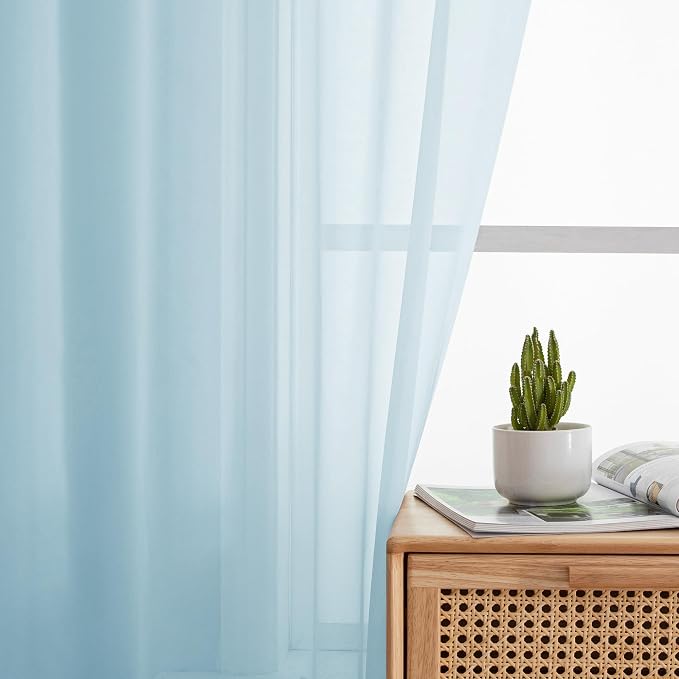 Simplebrand Sky Blue Sheer Curtains 63 Inch Length 2 Panels, Rod Pocket Solid - Image 3