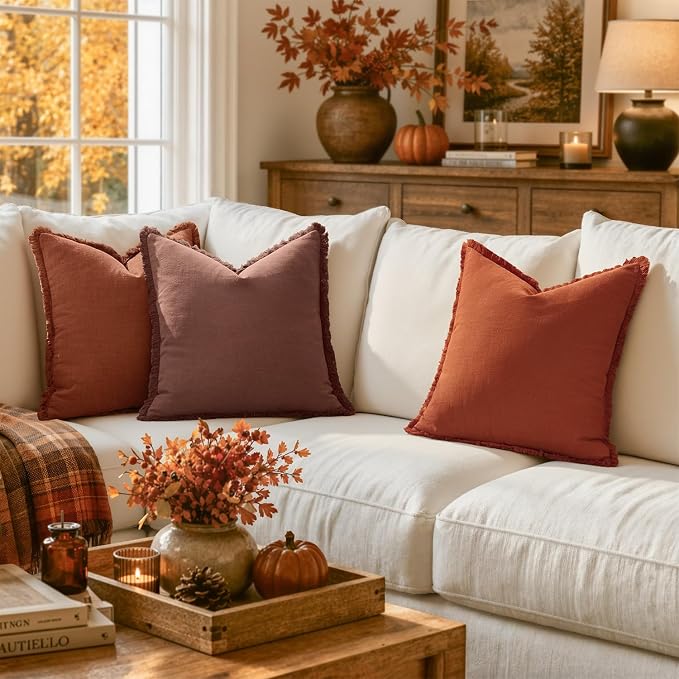 MIULEE Linen Fringe Decorative Fall Throw Pillow Covers Late Autumn 18x18 | Set - Image 5