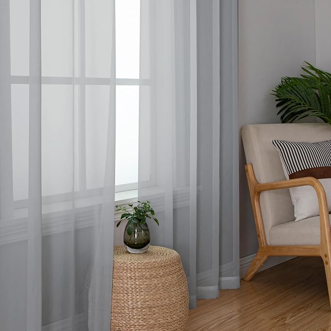 Light Grey Sheer Curtains 84 Inch Length 2 Panels, Balance Light & Privacy - Image 3