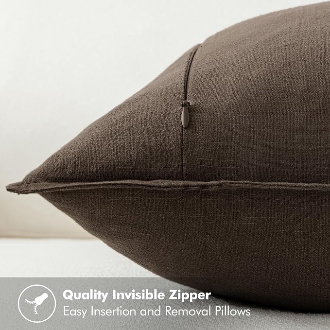 MIULEE Decorative Linen Euro Sham Pillow Covers 24x24 Dark Coffee Chocolate | - Image 3