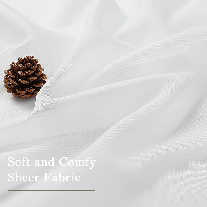 White Sheer Curtains 90 Inches Long 2 Panels, Light Filtering Airy Voile - Image 8