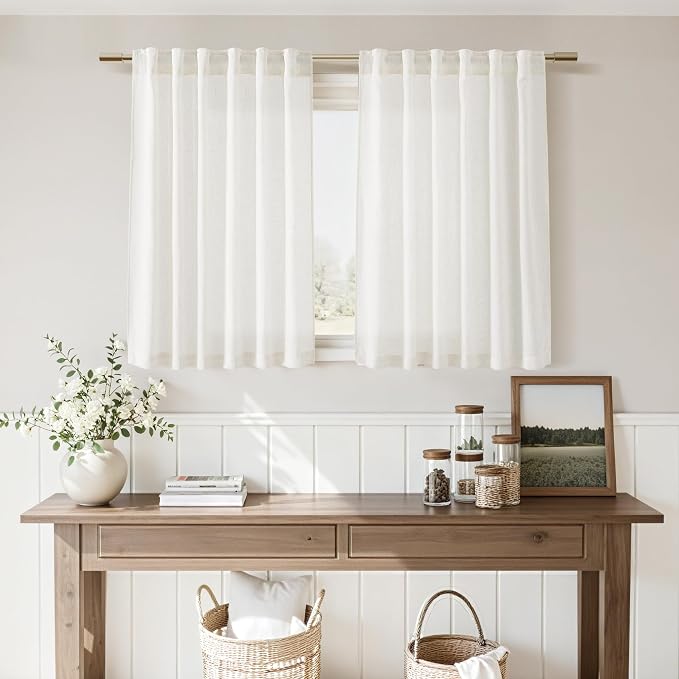 Nanspring Beige White Linen Curtains 36 Inch Length - Image 7