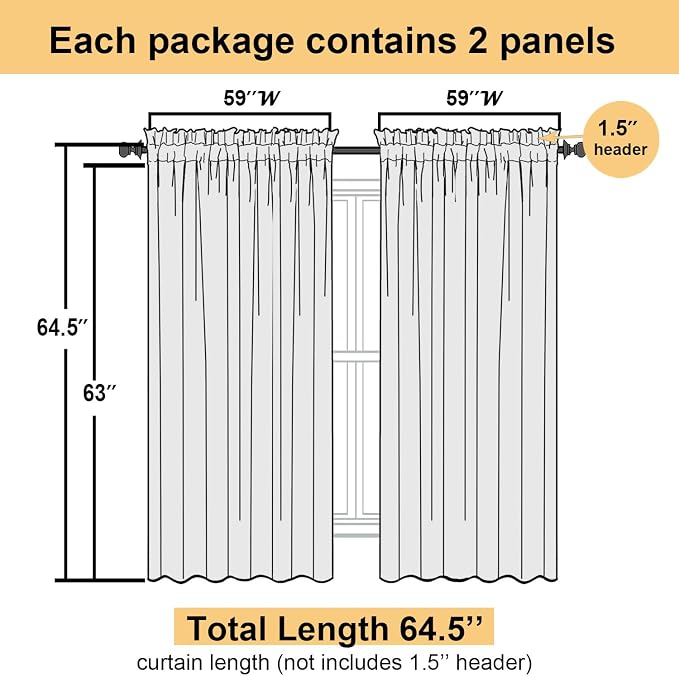 Blush Pink Sheer Curtains 63 Inch Length 2 Panels Set, Rod Pockets Voile - Image 2