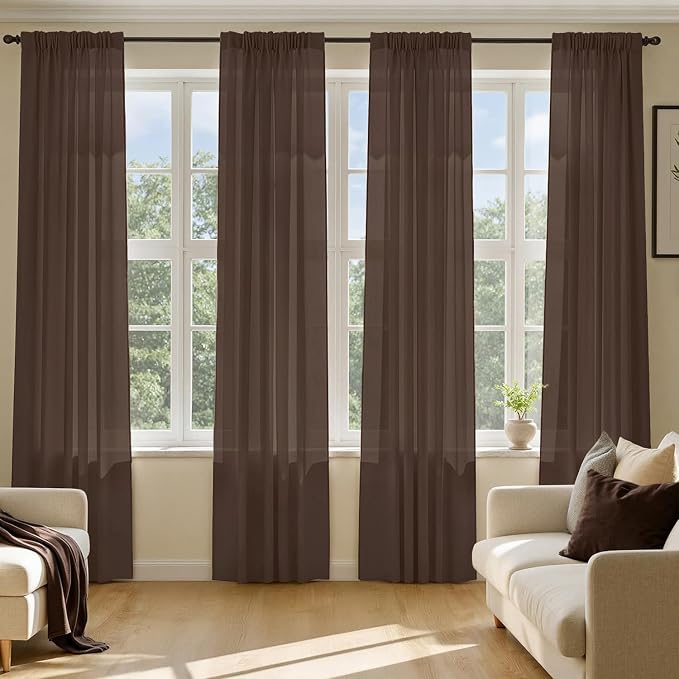 MIULEE Chocolate Sheer Curtains 108 Inches Long 4 Panels 42 x 108 Inches | by MIULEE