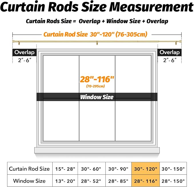 GEEBOBO Gold Curtain Rods for Windows 66 to 120 Inch, 1 Inch Adjustable Heavy - Image 5