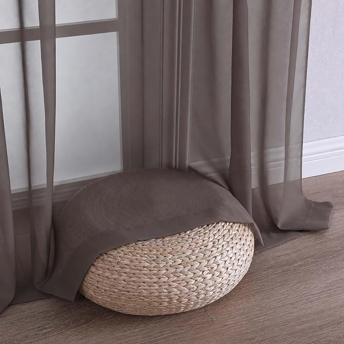 Chocolate Sheer Curtains 63 Inches Long 2 Panels Set, Light Filtering Sheer - Image 6