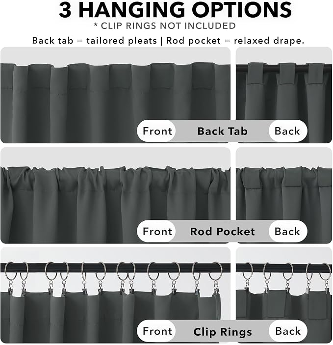 Deconovo Blackout Curtains, Thermal Insulated, W42 x L95 2 Panels, Back Tab - Image 2