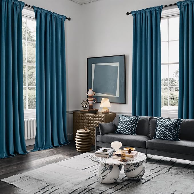 MIULEE Velvet Curtains 50W x 84L 2 Panels Peacock Blue Blackout Curtains | - Image 5