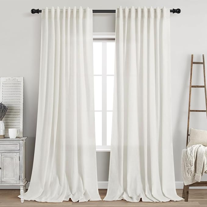 Beige White Linen Curtains 90 Inches Long by Nanspring