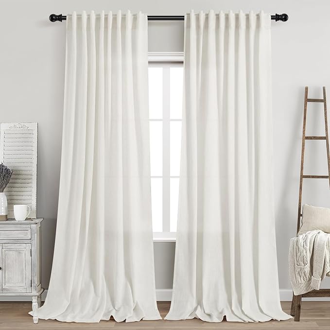 Nanspring Beige White Linen Curtains 90 Inches Long by Nanspring