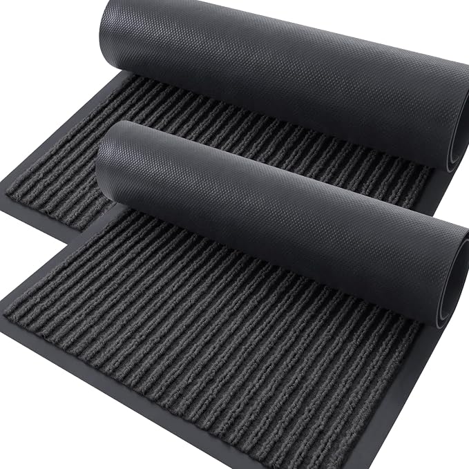 OLANLY 2-Pack Front Door Mats 47x32, Waterproof Heavy-Duty Doormats | Charcoal by OLANLY