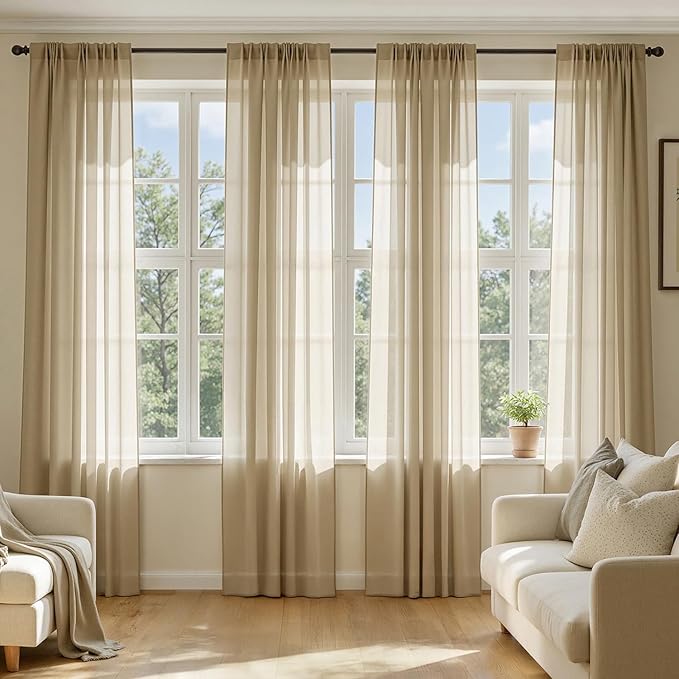 MIULEE Beige Sheer Curtains 63 Inches Long 4 Panels 54 x 63 Inches | Light by MIULEE